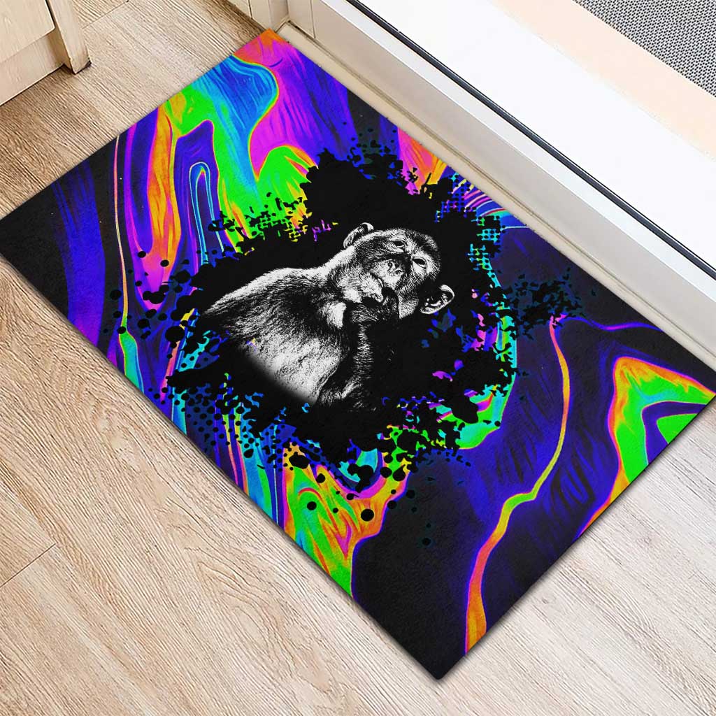Funny Psychedelic Monkey Thinker Rubber Doormat Trippy Curiosity Vibes