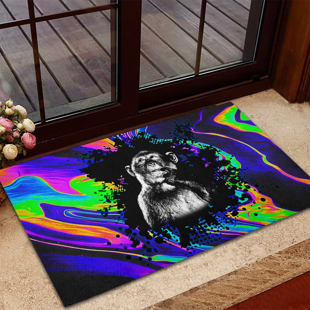 Funny Psychedelic Monkey Thinker Rubber Doormat Trippy Curiosity Vibes