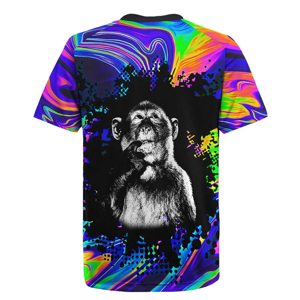Funny Psychedelic Monkey Thinker Rugby Jersey Trippy Curiosity Vibes