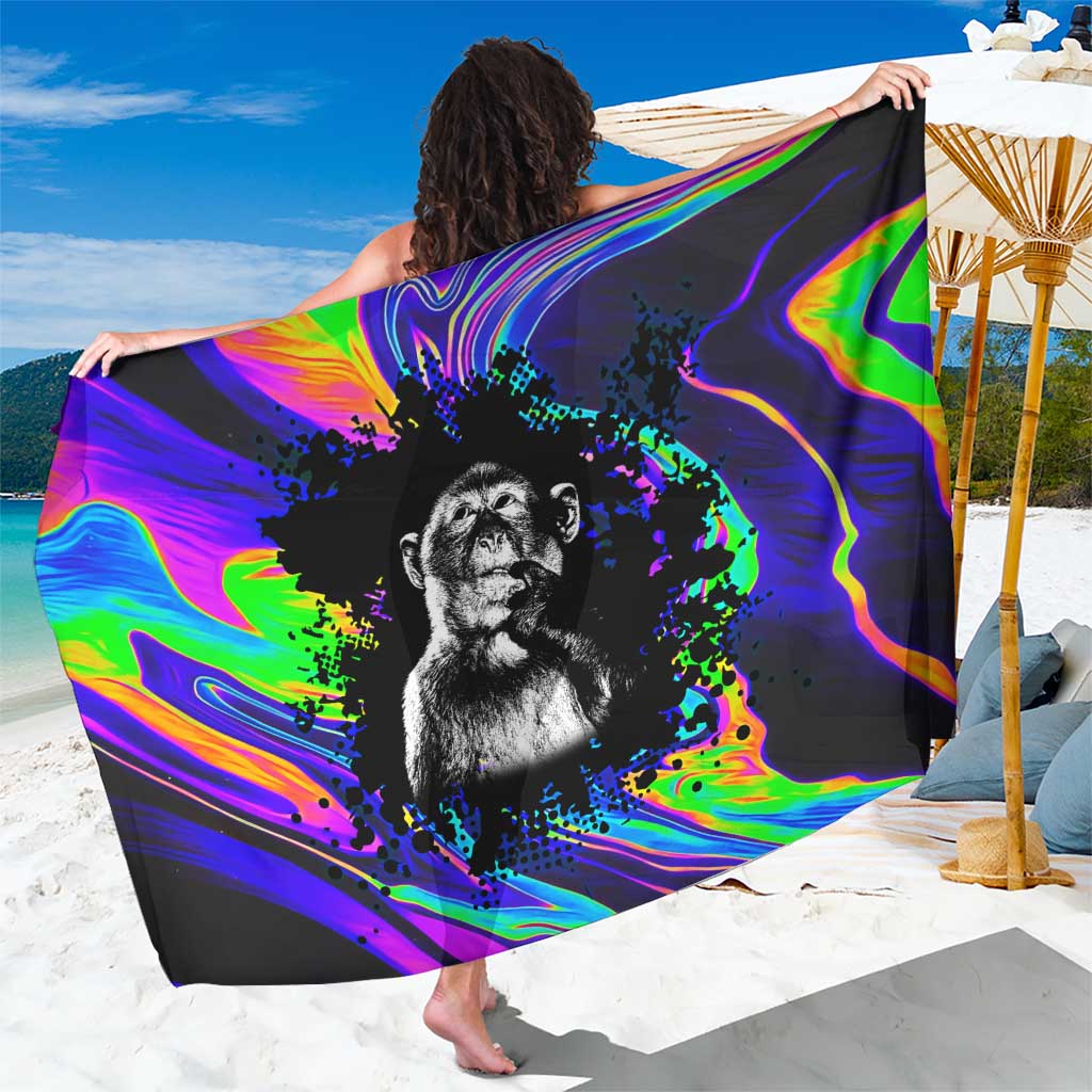Funny Psychedelic Monkey Thinker Sarong Trippy Curiosity Vibes