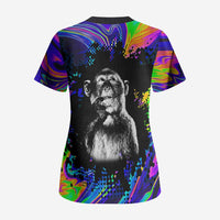 Funny Psychedelic Monkey Thinker Scrub Top Trippy Curiosity Vibes