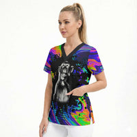Funny Psychedelic Monkey Thinker Scrub Top Trippy Curiosity Vibes