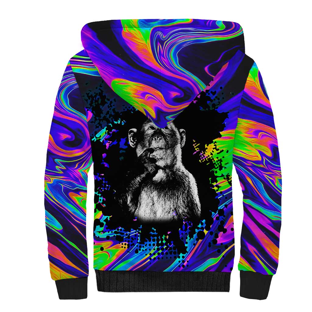 Funny Psychedelic Monkey Thinker Sherpa Hoodie Trippy Curiosity Vibes