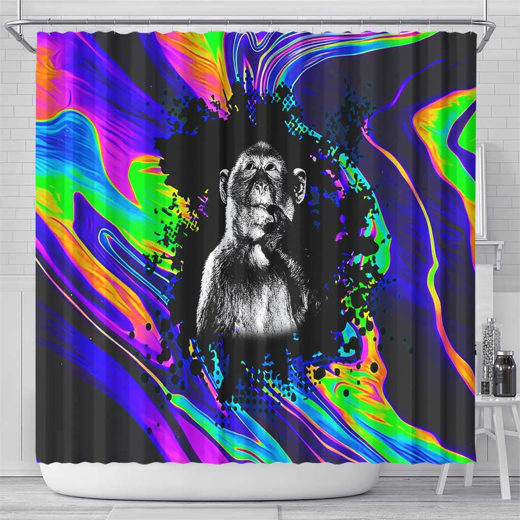 Funny Psychedelic Monkey Thinker Shower Curtain Trippy Curiosity Vibes