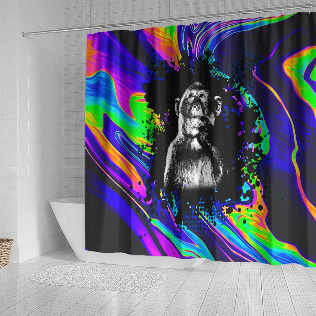 Funny Psychedelic Monkey Thinker Shower Curtain Trippy Curiosity Vibes