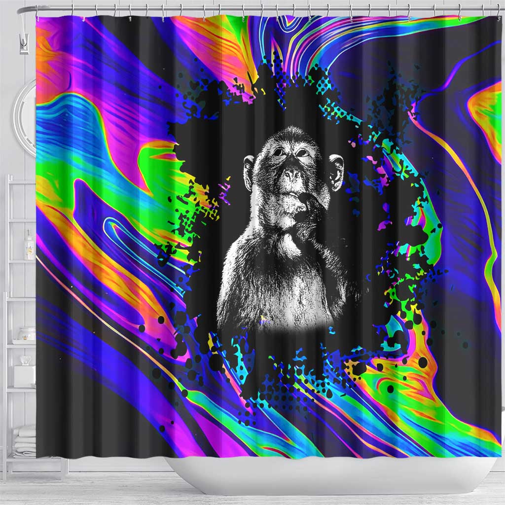 Funny Psychedelic Monkey Thinker Shower Curtain Trippy Curiosity Vibes