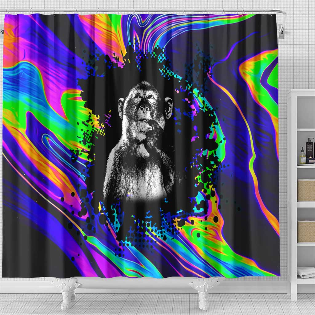 Funny Psychedelic Monkey Thinker Shower Curtain Trippy Curiosity Vibes