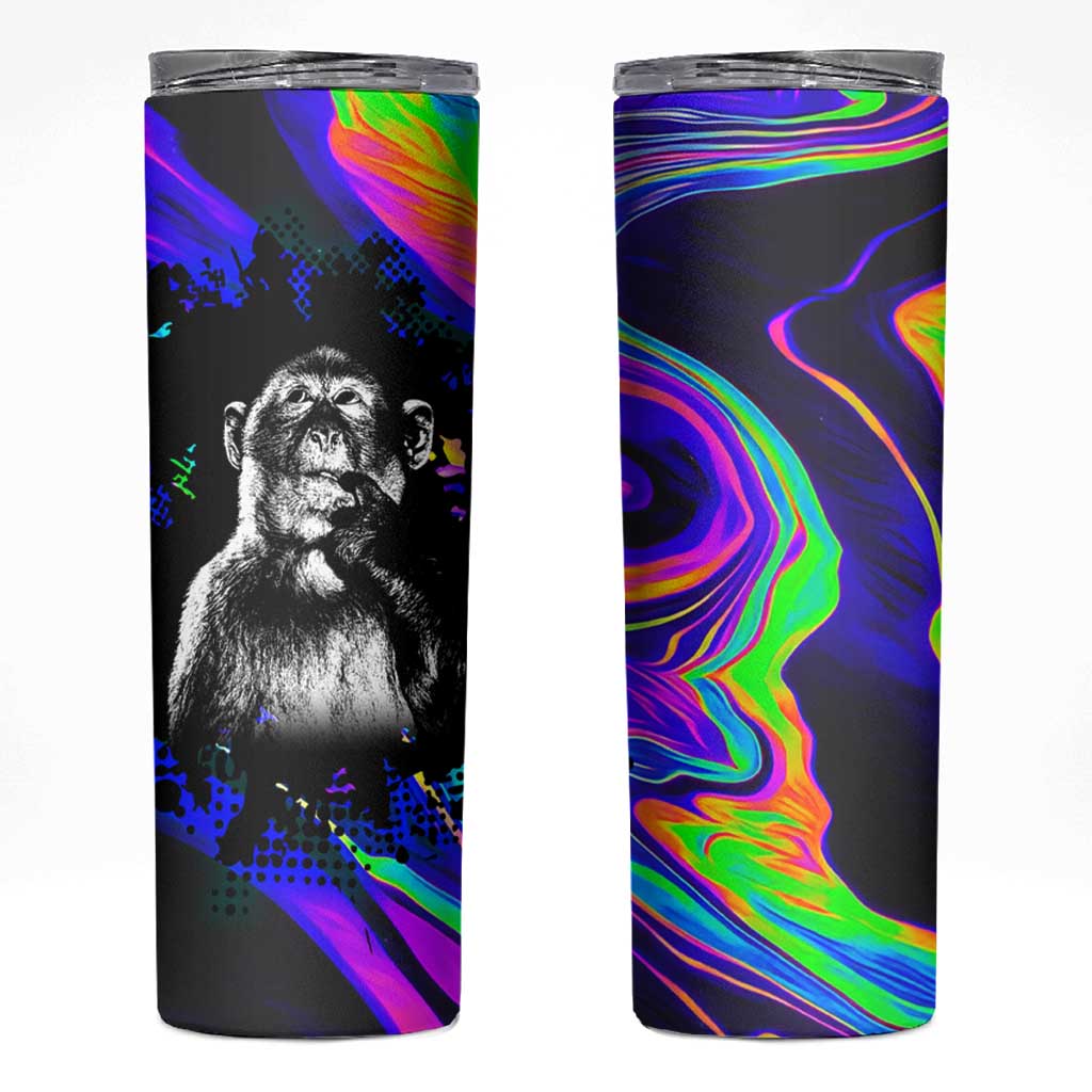 Funny Psychedelic Monkey Thinker Skinny Tumbler Trippy Curiosity Vibes