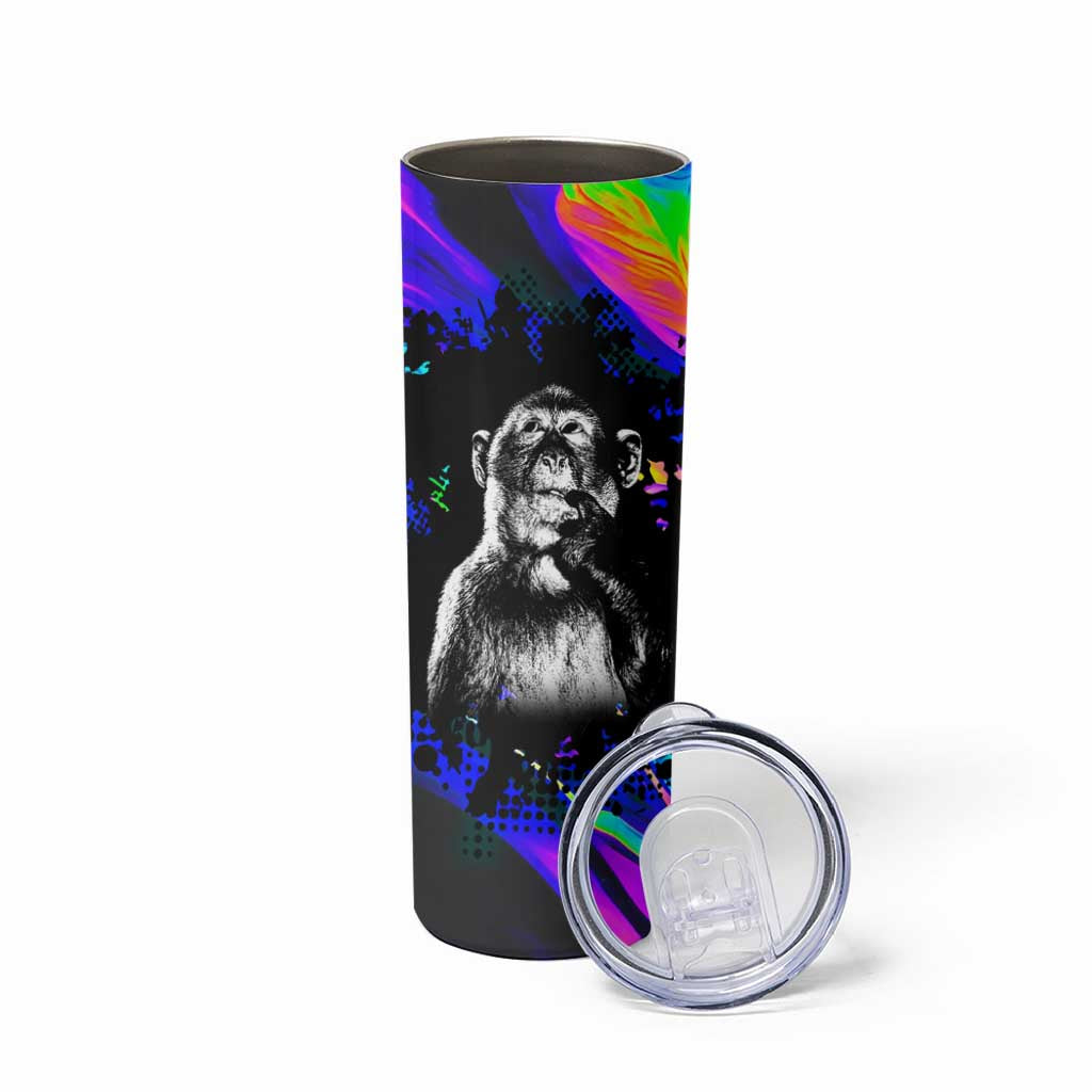 Funny Psychedelic Monkey Thinker Skinny Tumbler Trippy Curiosity Vibes