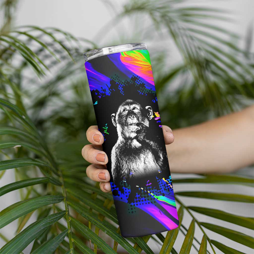 Funny Psychedelic Monkey Thinker Skinny Tumbler Trippy Curiosity Vibes