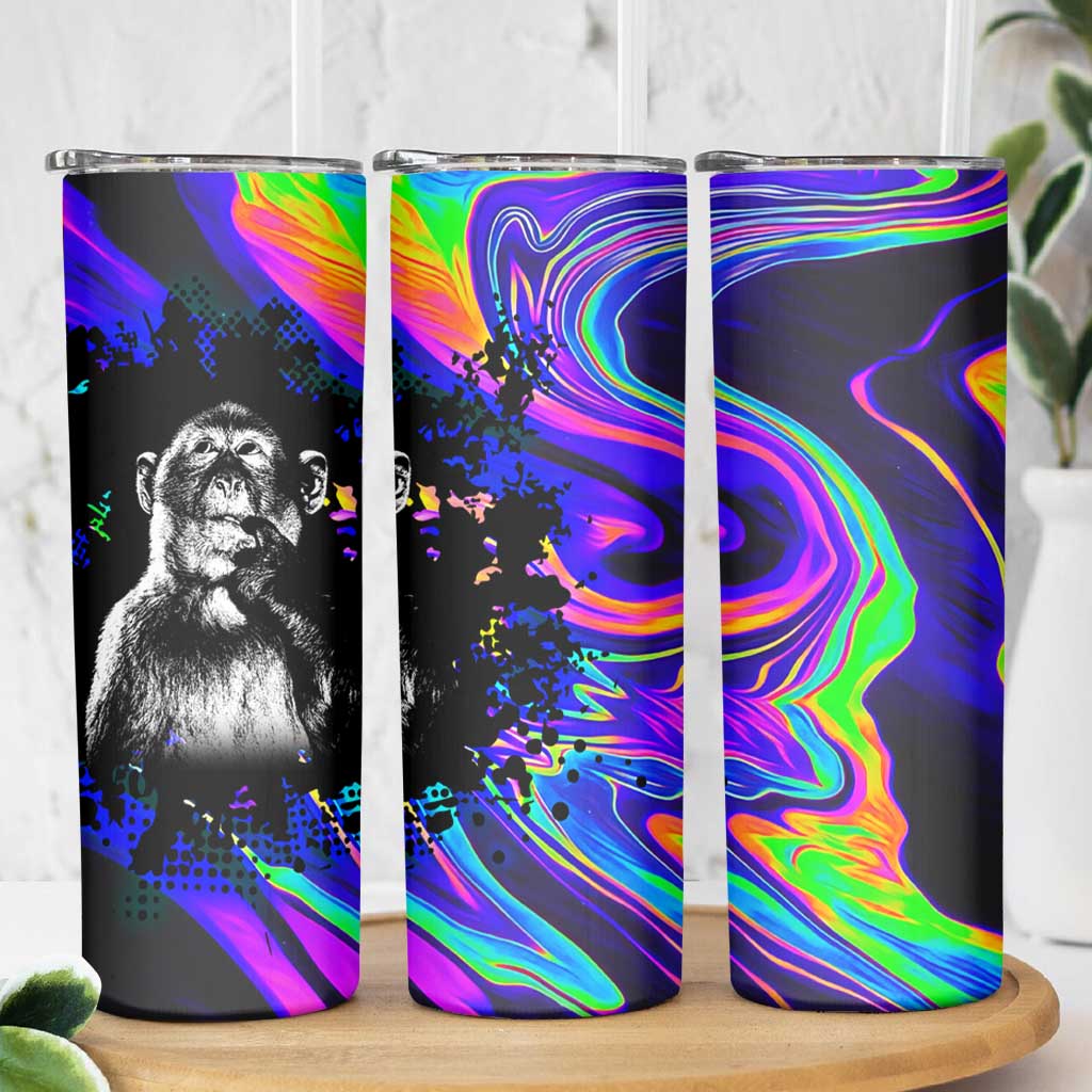 Funny Psychedelic Monkey Thinker Skinny Tumbler Trippy Curiosity Vibes