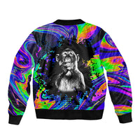 Funny Psychedelic Monkey Thinker Sleeve Zip Bomber Jacket Trippy Curiosity Vibes