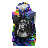 Funny Psychedelic Monkey Thinker Sleeveless Hoodie Trippy Curiosity Vibes
