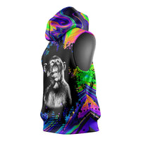 Funny Psychedelic Monkey Thinker Sleeveless Hoodie Trippy Curiosity Vibes