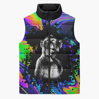 Funny Psychedelic Monkey Thinker Sleeveless Puffer Jacket Trippy Curiosity Vibes