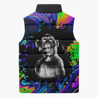 Funny Psychedelic Monkey Thinker Sleeveless Puffer Jacket Trippy Curiosity Vibes