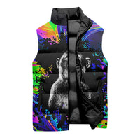 Funny Psychedelic Monkey Thinker Sleeveless Puffer Jacket Trippy Curiosity Vibes