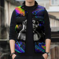 Funny Psychedelic Monkey Thinker Sleeveless Puffer Jacket Trippy Curiosity Vibes