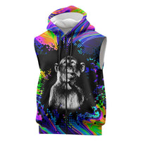 Funny Psychedelic Monkey Thinker Sleeveless Zip Hoodie Trippy Curiosity Vibes