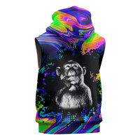 Funny Psychedelic Monkey Thinker Sleeveless Zip Hoodie Trippy Curiosity Vibes