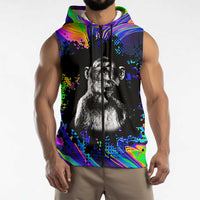 Funny Psychedelic Monkey Thinker Sleeveless Zip Hoodie Trippy Curiosity Vibes