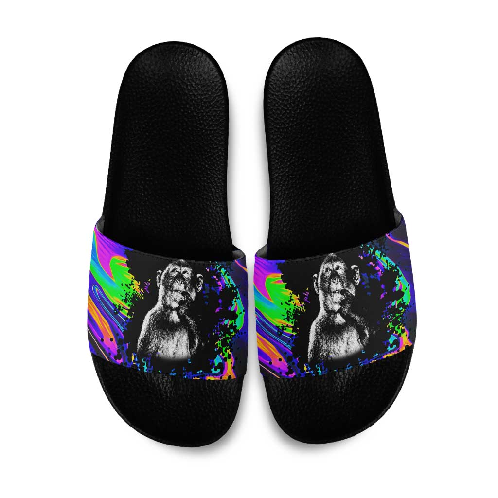 Funny Psychedelic Monkey Thinker Slide Sandals Trippy Curiosity Vibes