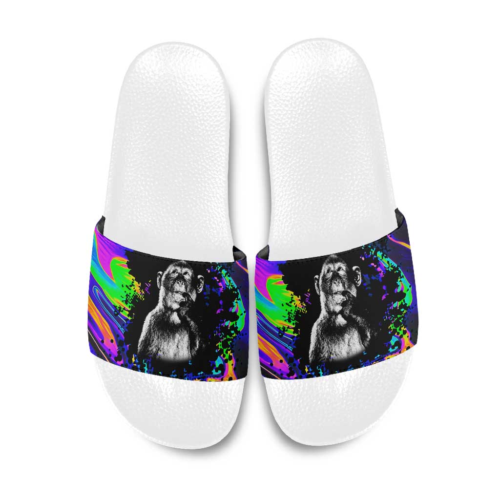 Funny Psychedelic Monkey Thinker Slide Sandals Trippy Curiosity Vibes