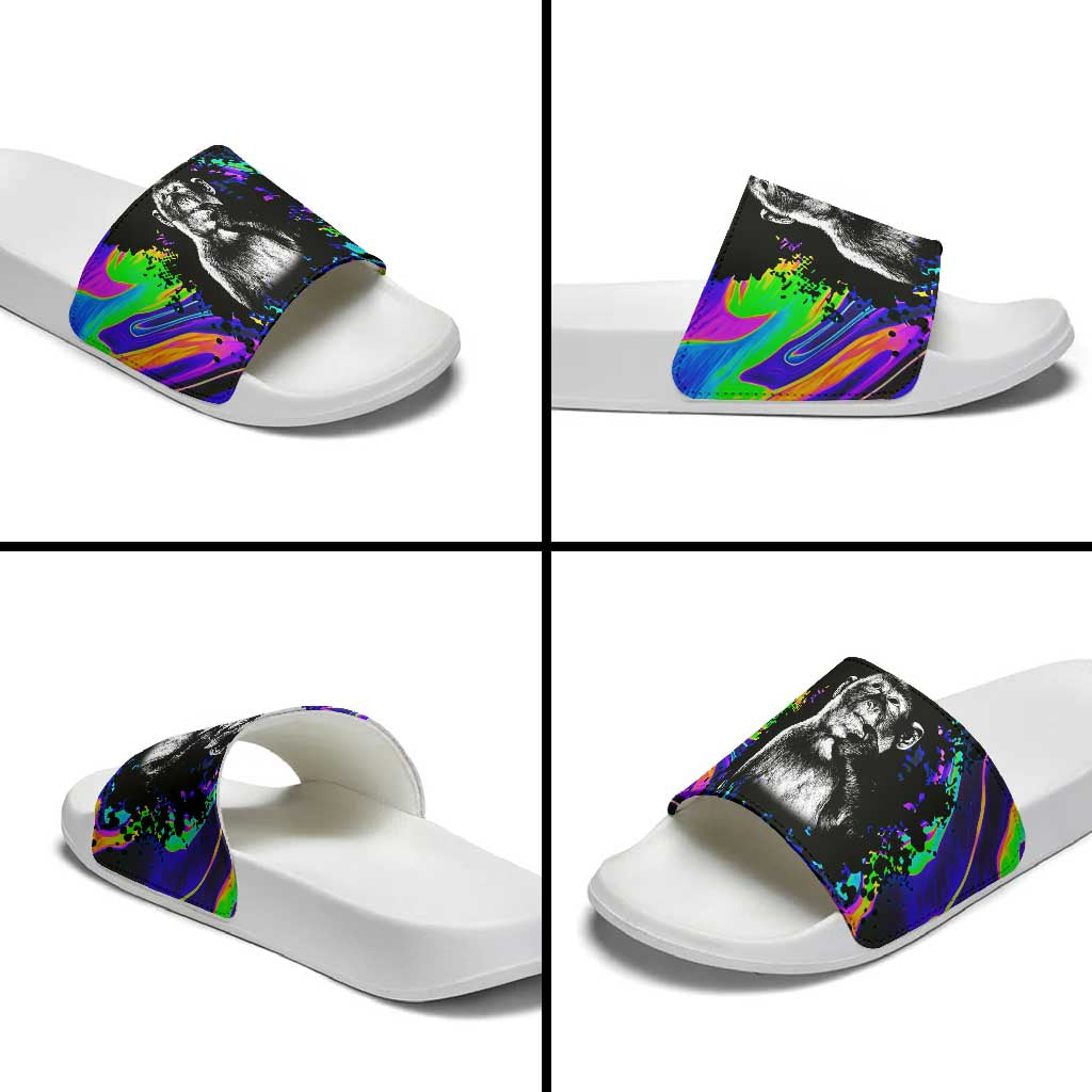 Funny Psychedelic Monkey Thinker Slide Sandals Trippy Curiosity Vibes