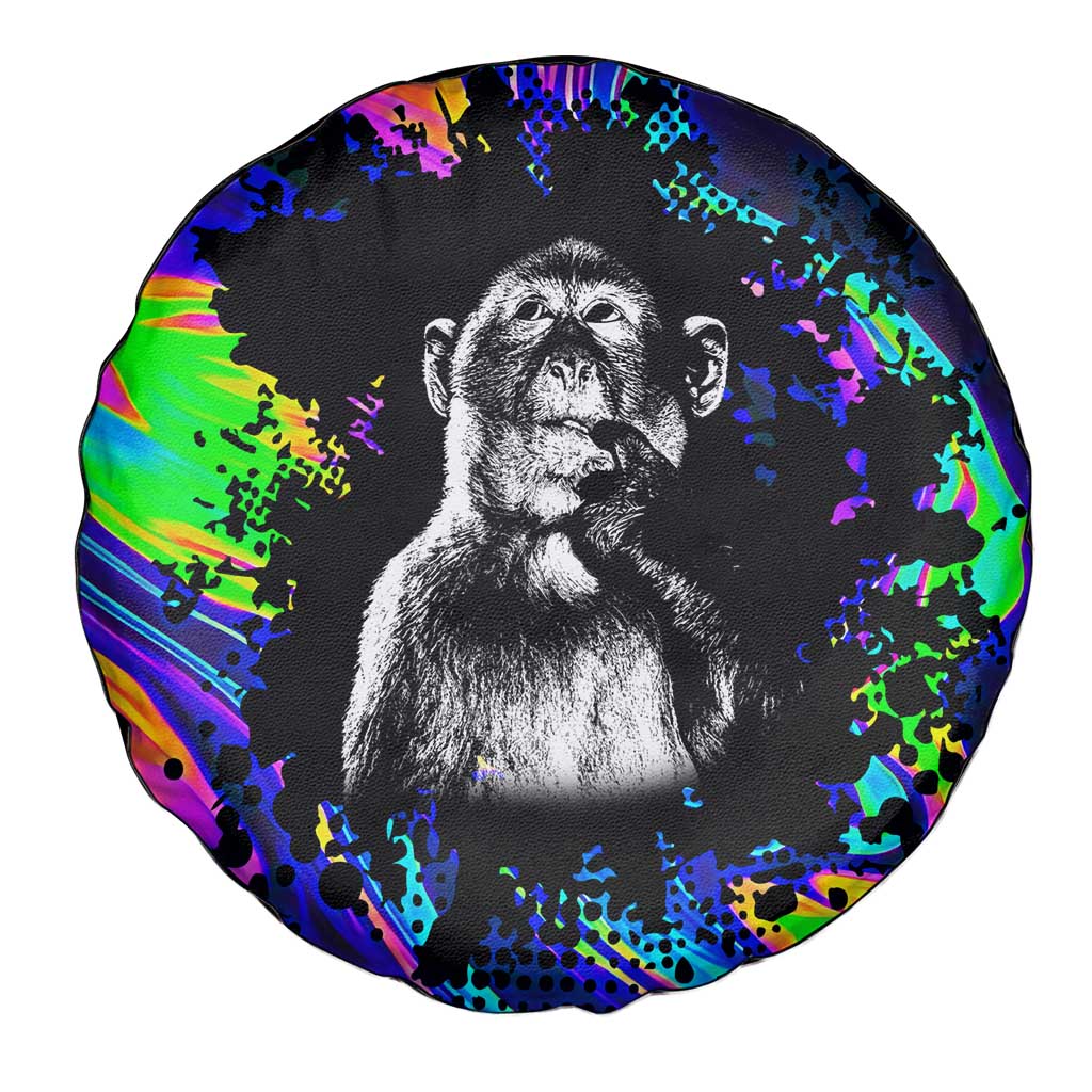 Funny Psychedelic Monkey Thinker Spare Tire Cover Trippy Curiosity Vibes
