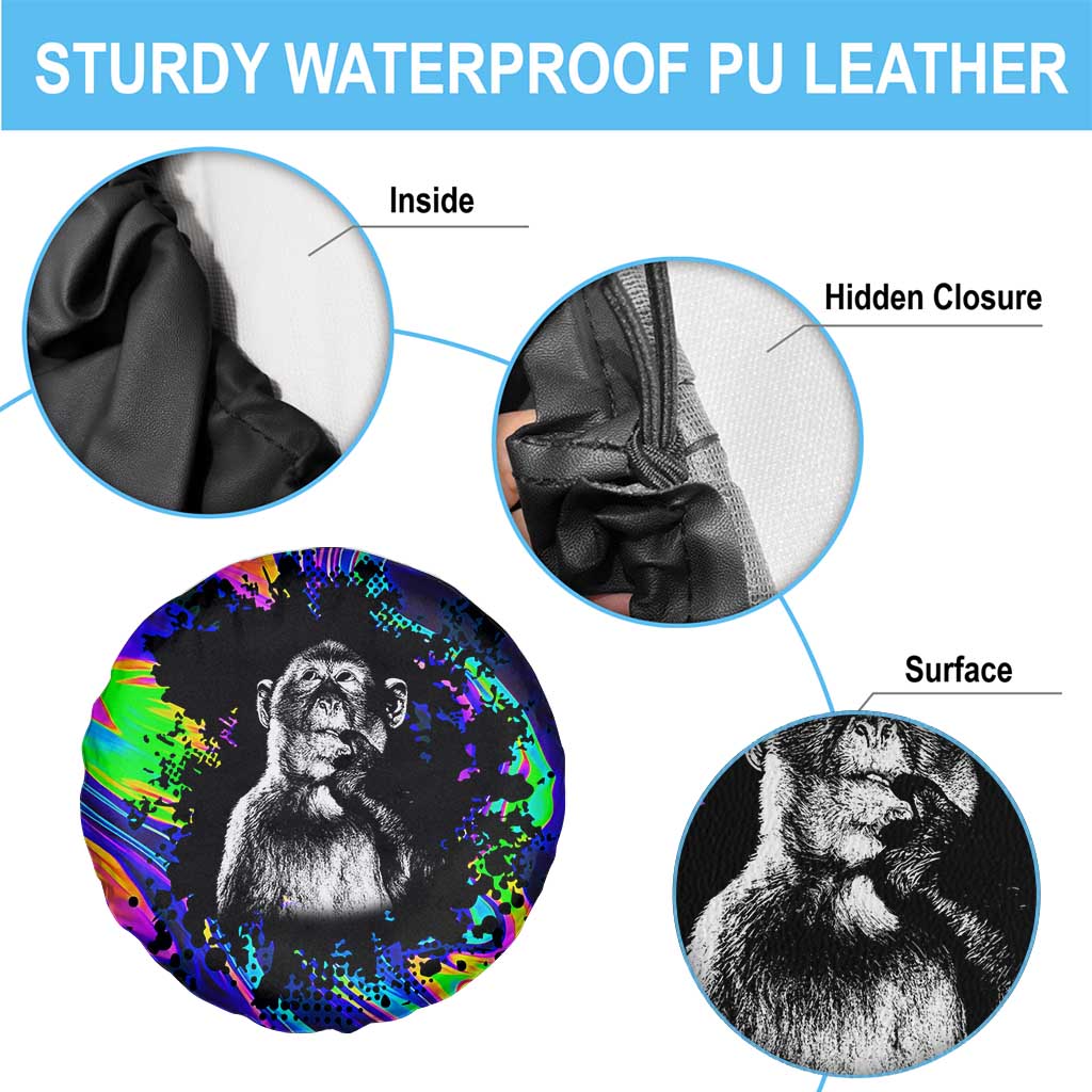 Funny Psychedelic Monkey Thinker Spare Tire Cover Trippy Curiosity Vibes