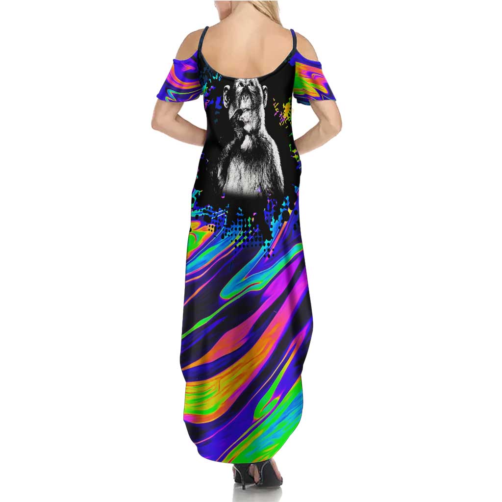 Funny Psychedelic Monkey Thinker Summer Maxi Dress Trippy Curiosity Vibes