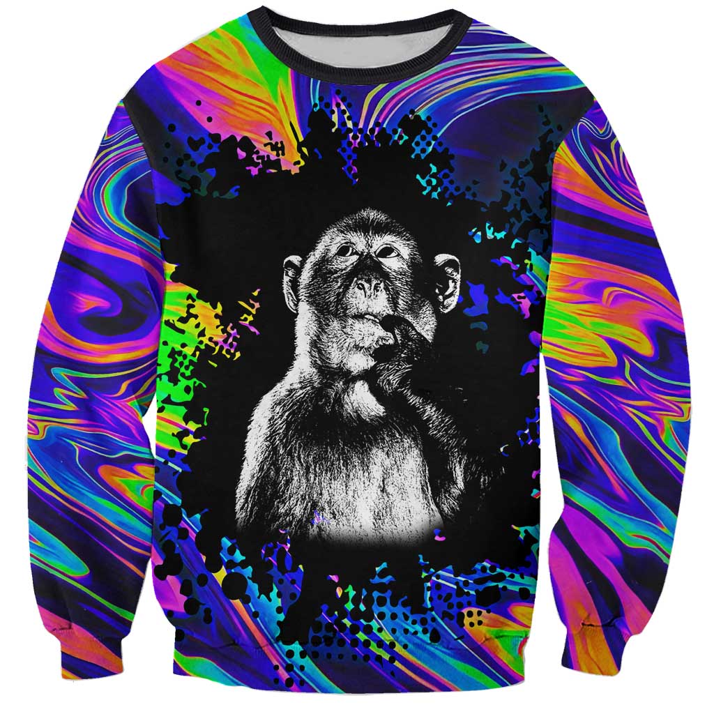 Funny Psychedelic Monkey Thinker Sweatshirt Trippy Curiosity Vibes