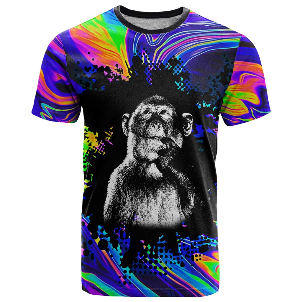 Funny Psychedelic Monkey Thinker T Shirt Trippy Curiosity Vibes