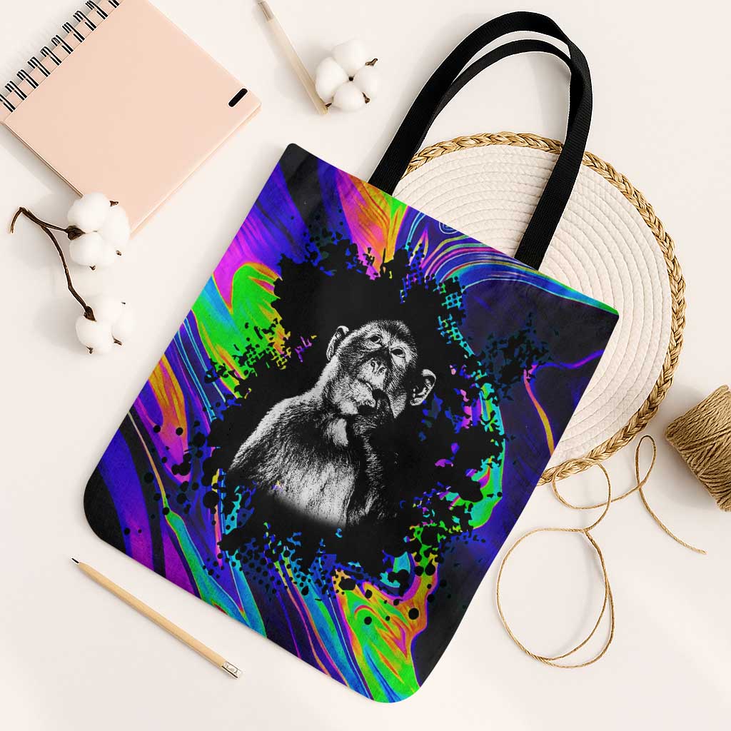 Funny Psychedelic Monkey Thinker Tote Bag Trippy Curiosity Vibes