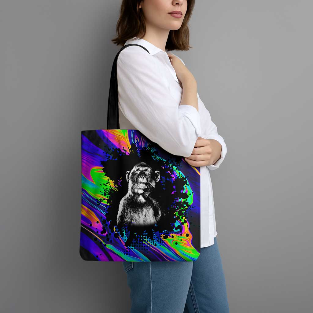 Funny Psychedelic Monkey Thinker Tote Bag Trippy Curiosity Vibes
