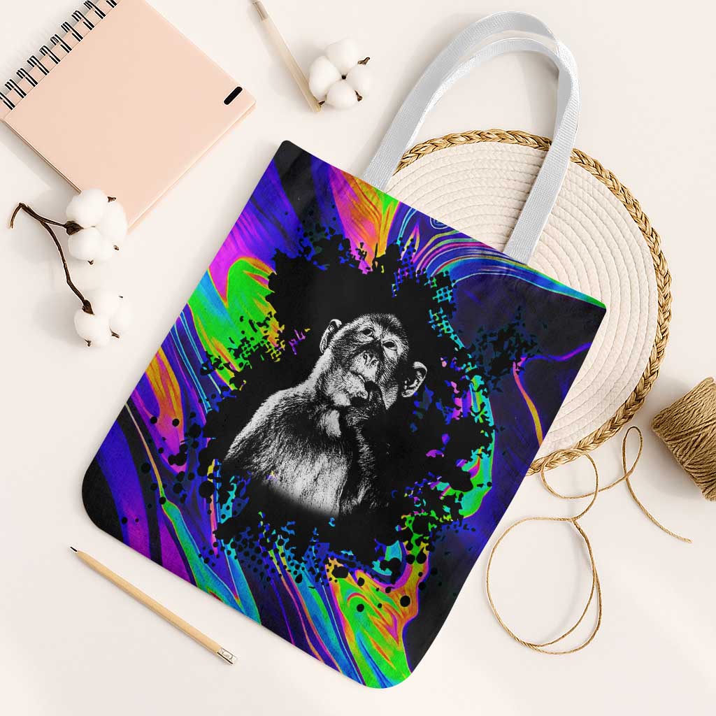 Funny Psychedelic Monkey Thinker Tote Bag Trippy Curiosity Vibes