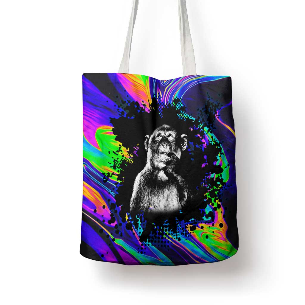 Funny Psychedelic Monkey Thinker Tote Bag Trippy Curiosity Vibes