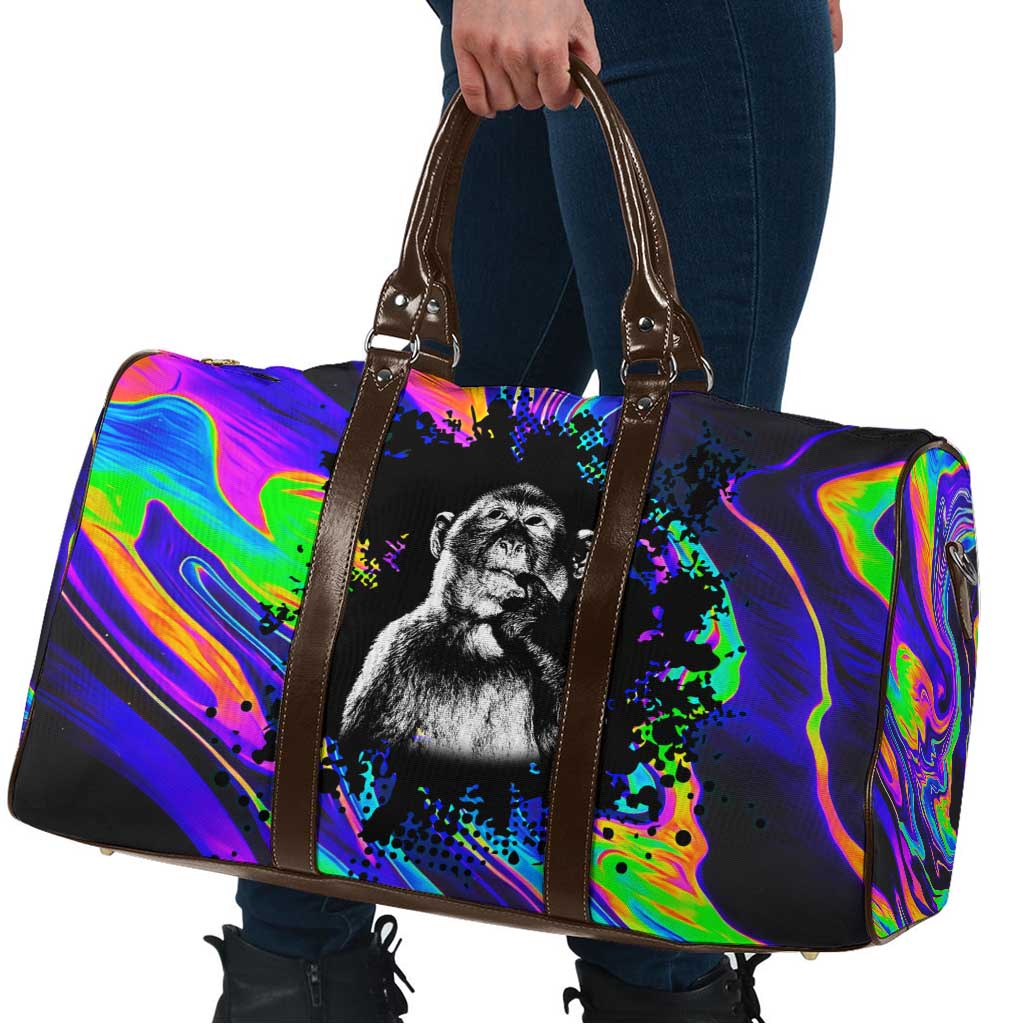 Funny Psychedelic Monkey Thinker Travel Bag Trippy Curiosity Vibes
