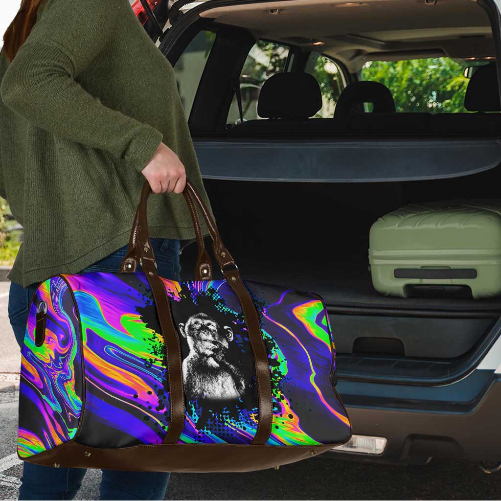 Funny Psychedelic Monkey Thinker Travel Bag Trippy Curiosity Vibes