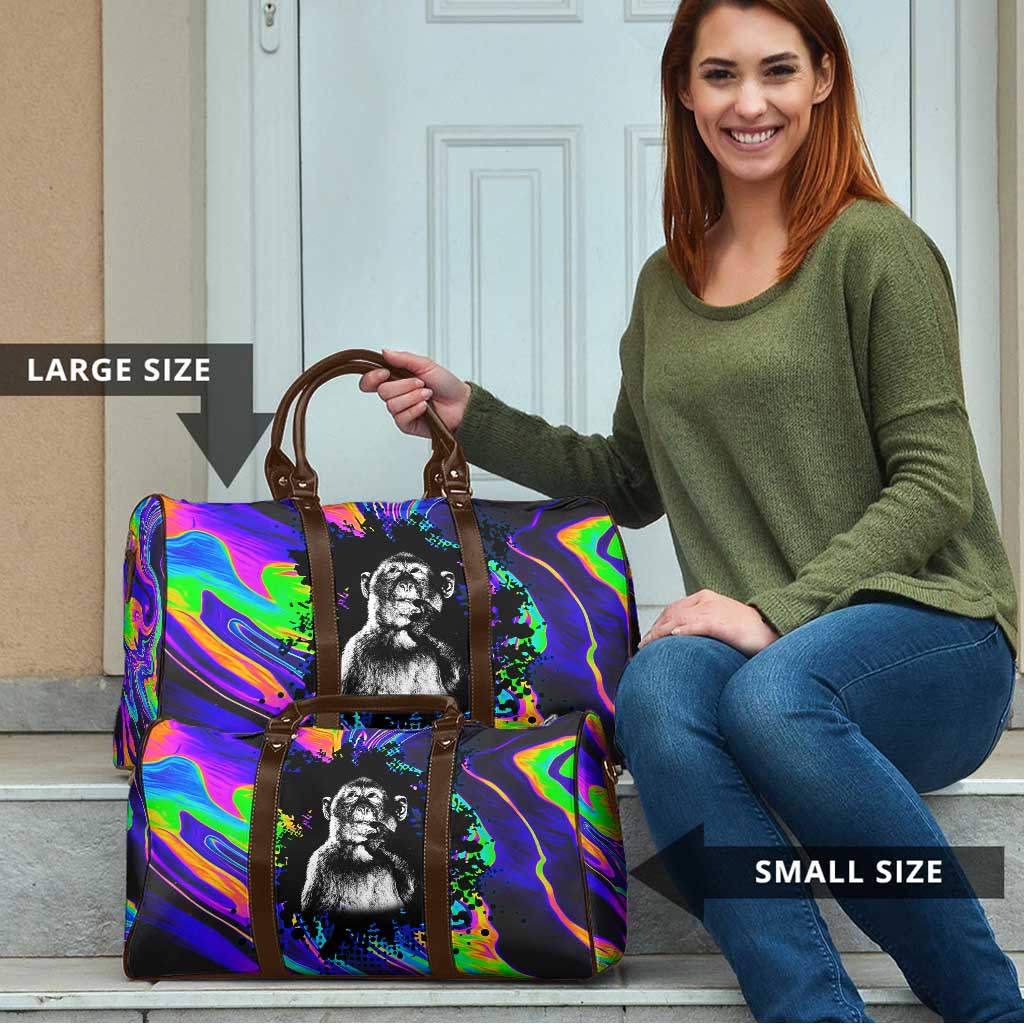 Funny Psychedelic Monkey Thinker Travel Bag Trippy Curiosity Vibes