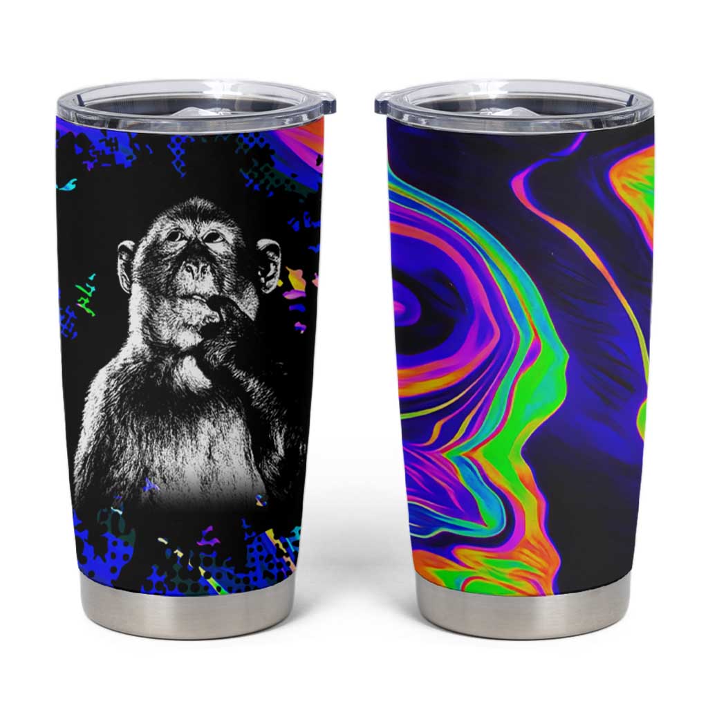 Funny Psychedelic Monkey Thinker Tumbler Cup Trippy Curiosity Vibes