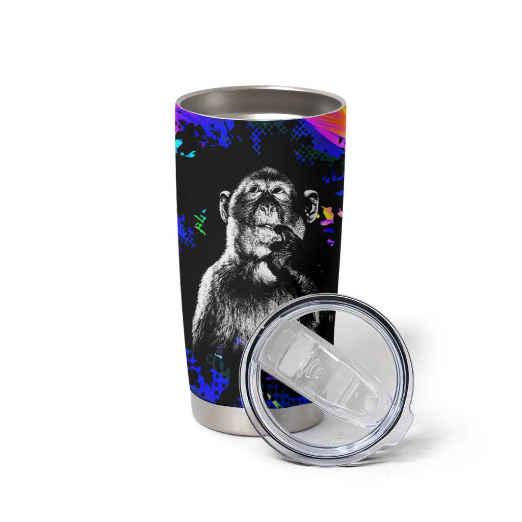 Funny Psychedelic Monkey Thinker Tumbler Cup Trippy Curiosity Vibes