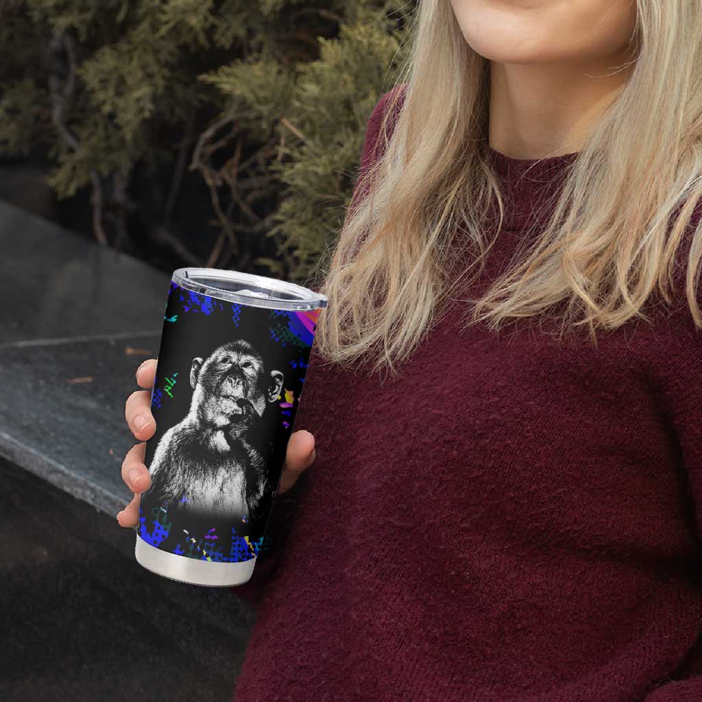 Funny Psychedelic Monkey Thinker Tumbler Cup Trippy Curiosity Vibes