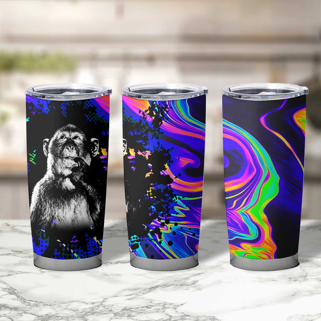 Funny Psychedelic Monkey Thinker Tumbler Cup Trippy Curiosity Vibes