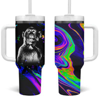 Funny Psychedelic Monkey Thinker Tumbler With Handle Trippy Curiosity Vibes