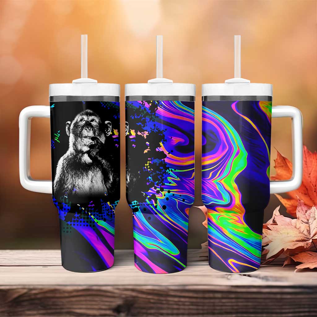 Funny Psychedelic Monkey Thinker Tumbler With Handle Trippy Curiosity Vibes