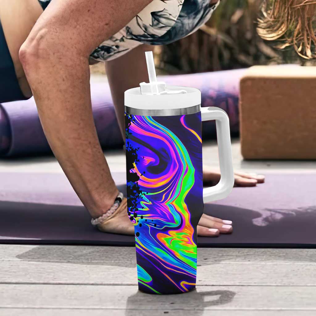 Funny Psychedelic Monkey Thinker Tumbler With Handle Trippy Curiosity Vibes
