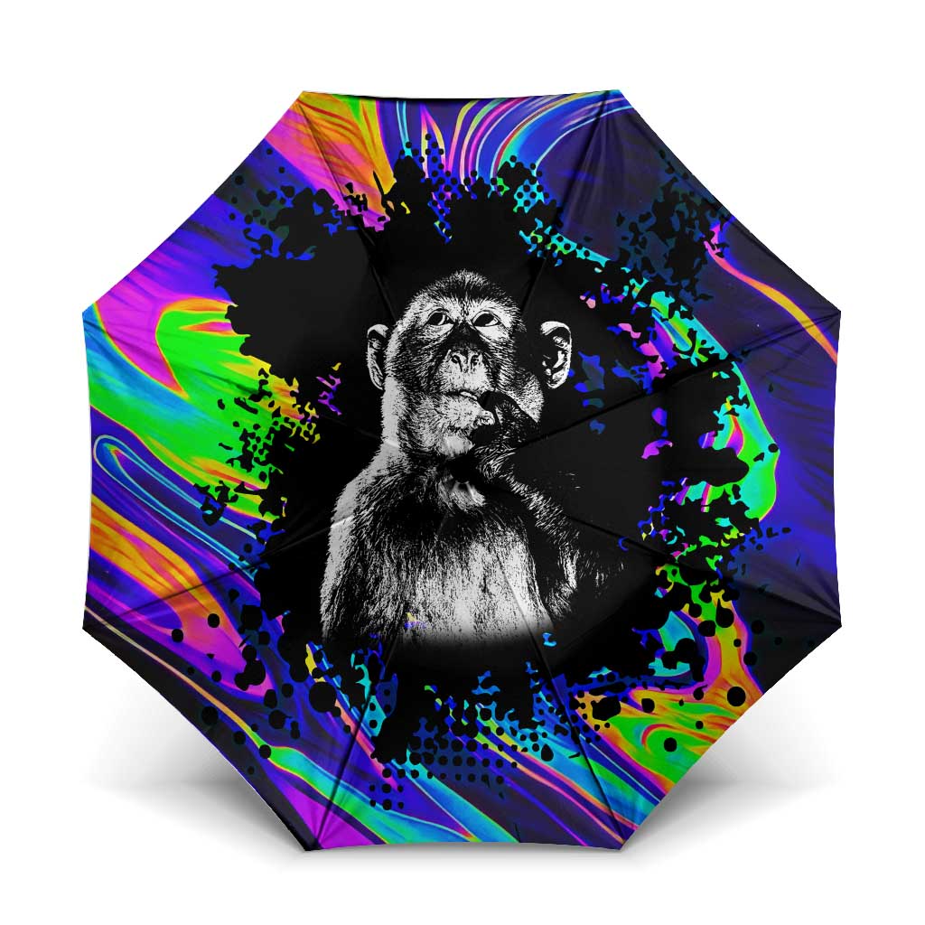 Funny Psychedelic Monkey Thinker Umbrella Trippy Curiosity Vibes
