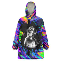 Funny Psychedelic Monkey Thinker Wearable Blanket Hoodie Trippy Curiosity Vibes