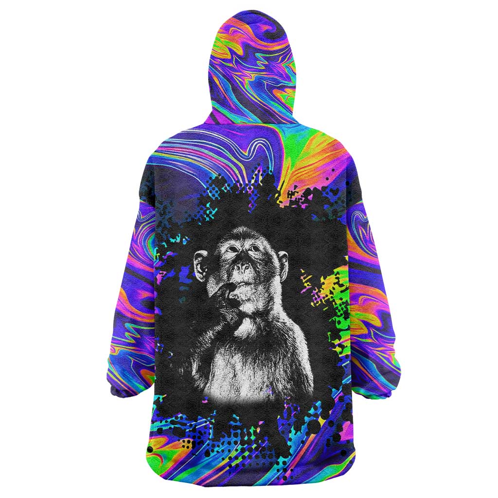 Funny Psychedelic Monkey Thinker Wearable Blanket Hoodie Trippy Curiosity Vibes